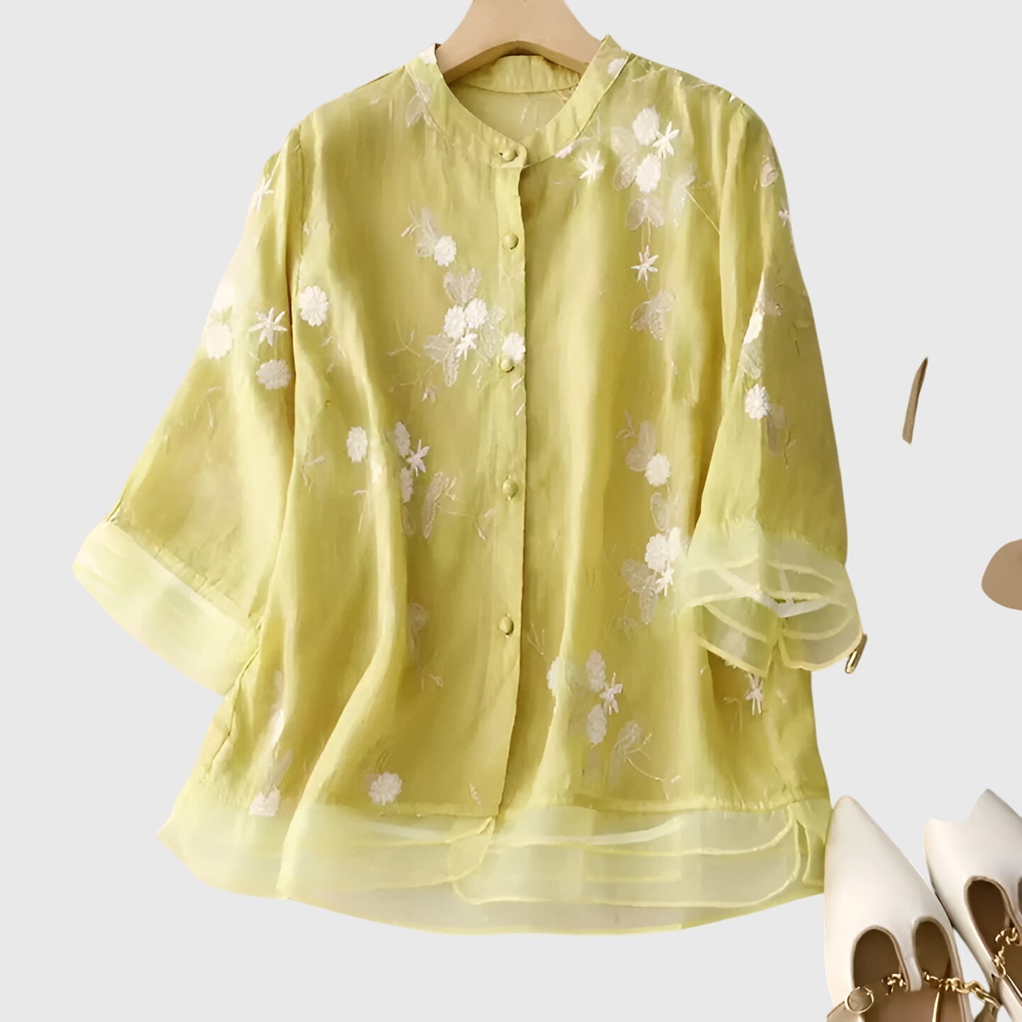 Annie | Elegant Top with Embroidered Flowers