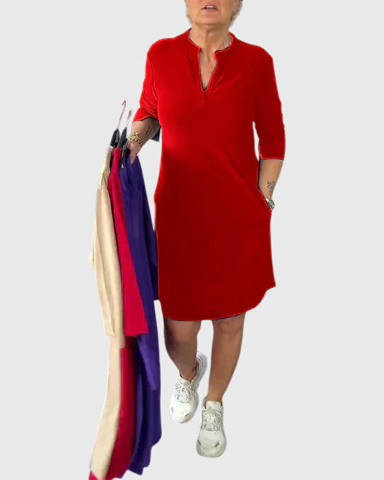 Annie | Solid V-Neck Dress