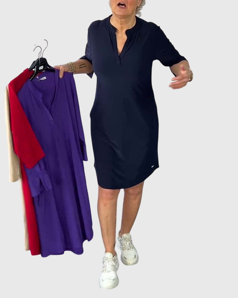 Annie | Solid V-Neck Dress