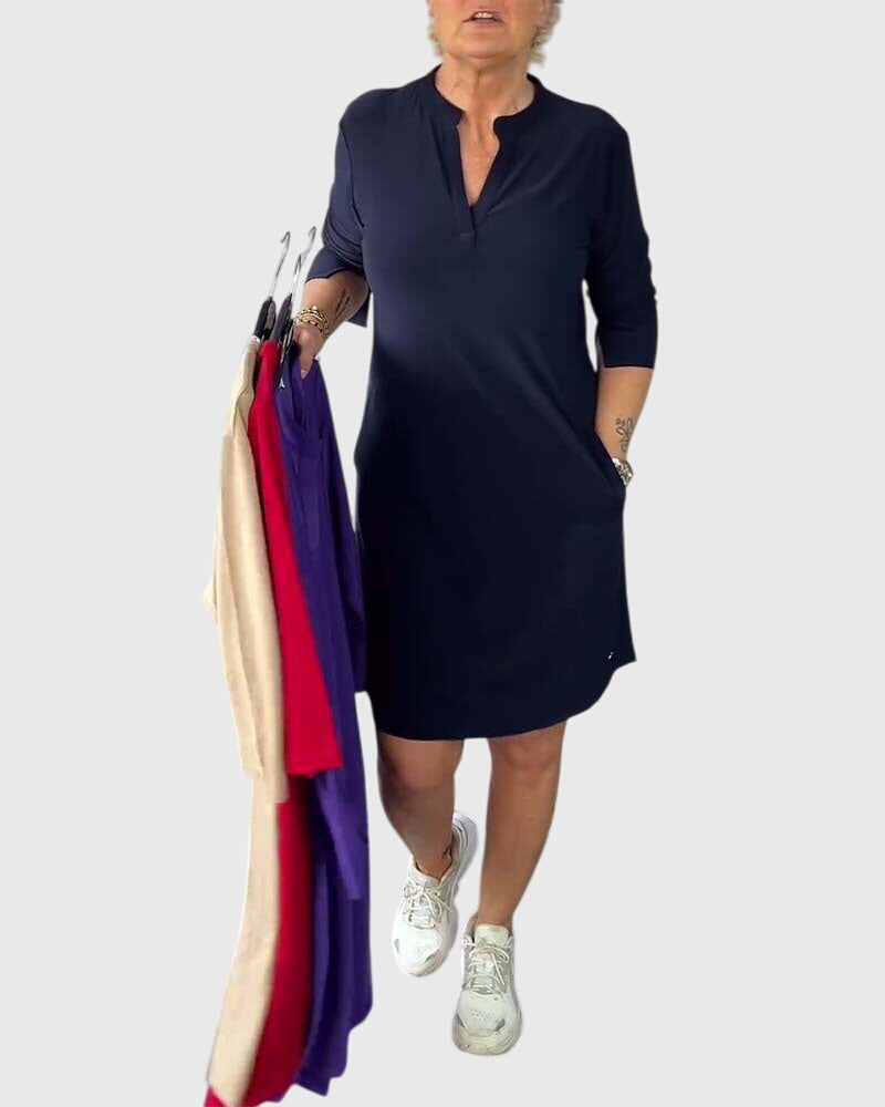 Annie | Solid V-Neck Dress